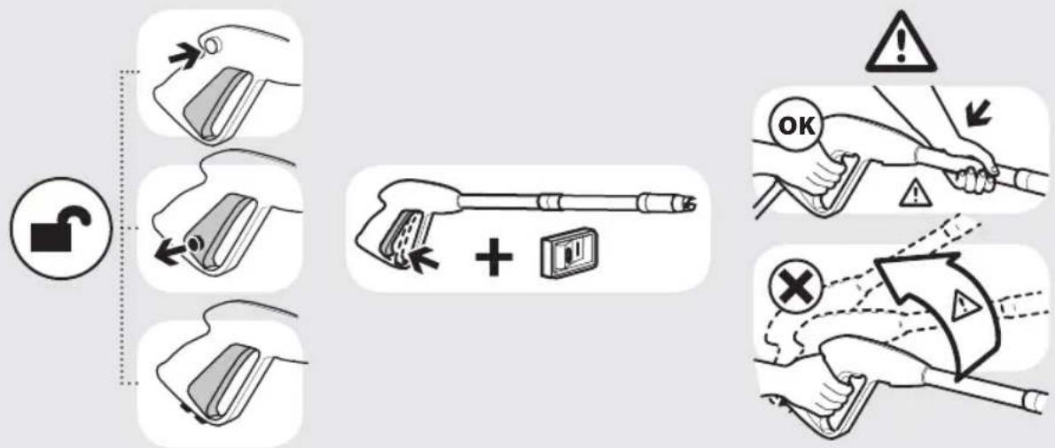 Safety warning illustration showing hand welding process with lock, pad, and warning symbols