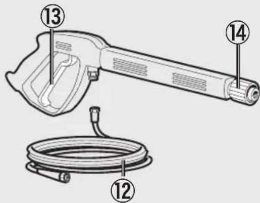 Technical diagram of a hairdryer with numbered parts labeled 12, 13, and 14