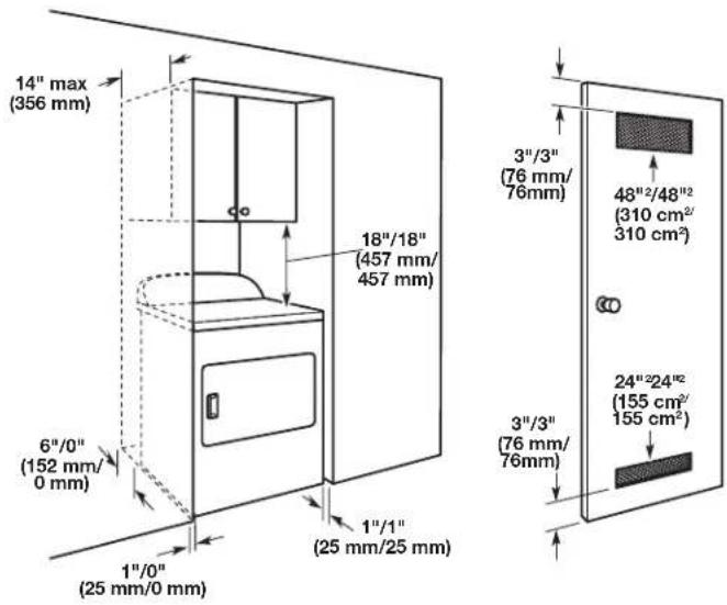 WHIRLPOOL WGD4950HW - Installation spacing for recessed area or closet - 1