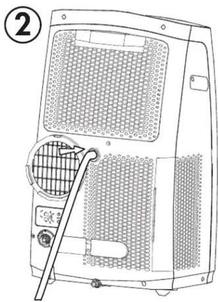 Line drawing of a portable air conditioner unit with a handle and vent, no text or symbols present.