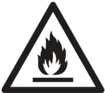 Warning sign depicting a flame symbol in a triangular shape, indicating hazard or caution.