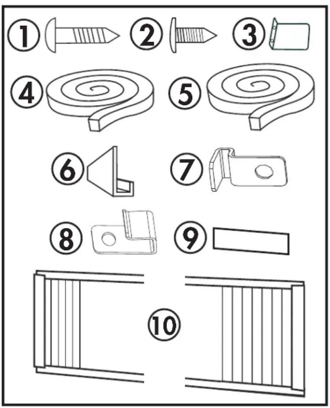 Diagram showing 10 labeled mechanical parts with numbered annotations, likely for assembly or manufacturing instructions.