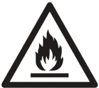 Warning sign depicting a flame symbol in a triangular frame, indicating hazard or caution.