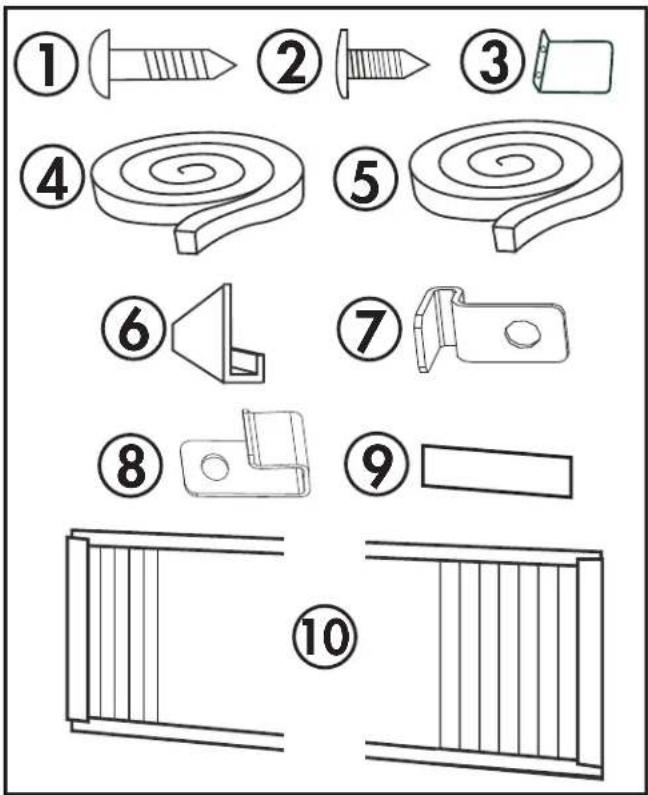 Diagram showing 10 labeled technical parts including screw, spiral, and bracket components