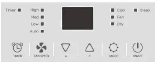 Timer ■ High ■ Med ■ Low ■ Auto ■ ■ Cool ■ Sleep ■ Fan ■ ■ Dry ■ TIMER | FAN SPEED | - | + | MODE | ON/OFF