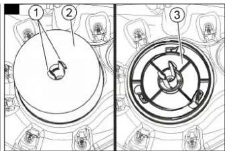 Technical diagram showing three labeled components of a mechanical assembly, with numbered annotations for each component.
