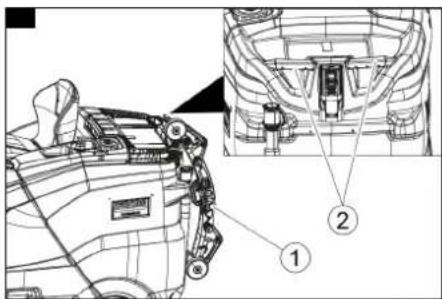 Technical diagram of a vehicle's internal components with numbered parts labeled ① and ②