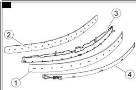 Technical diagram showing four labeled curved mechanical or structural components with numbered annotations.