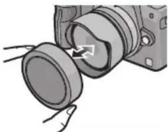 PANASONIC Lumix HF008 - ■ Befestigen und Abnehmen des vorderen Objektivdeckels - 1