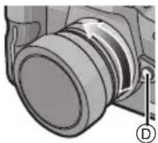 PANASONIC Lumix HF008 - Press the lens release button Ⓓ while turning the lens as far as possible in the direction of the arrow to detach it. - 1