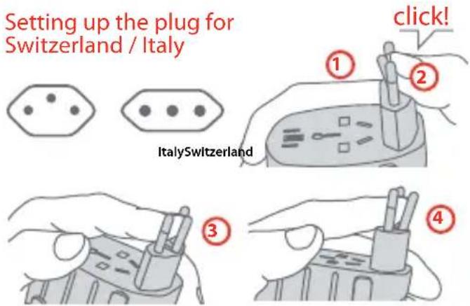 Setting up the plug for Switzerland / Italy ItalySwitzerland ① ② click! ③ ④