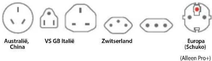 Australië, China VS GB Italië Zwitserland Europa (Schuko) (Alleen Pro+)