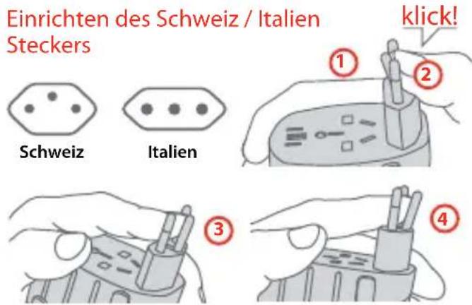 Einrichten des Schweiz / Italien Steckers klick! Schweiz Italien ① ② ③ ④