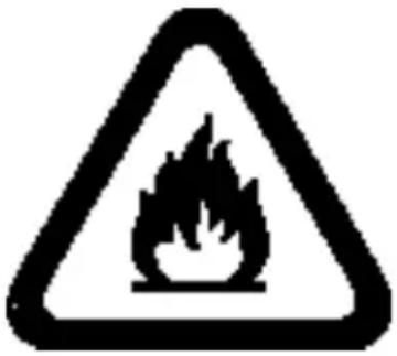 Warning sign depicting a flame symbol inside a triangle, indicating hazardous or hazardous hazard.