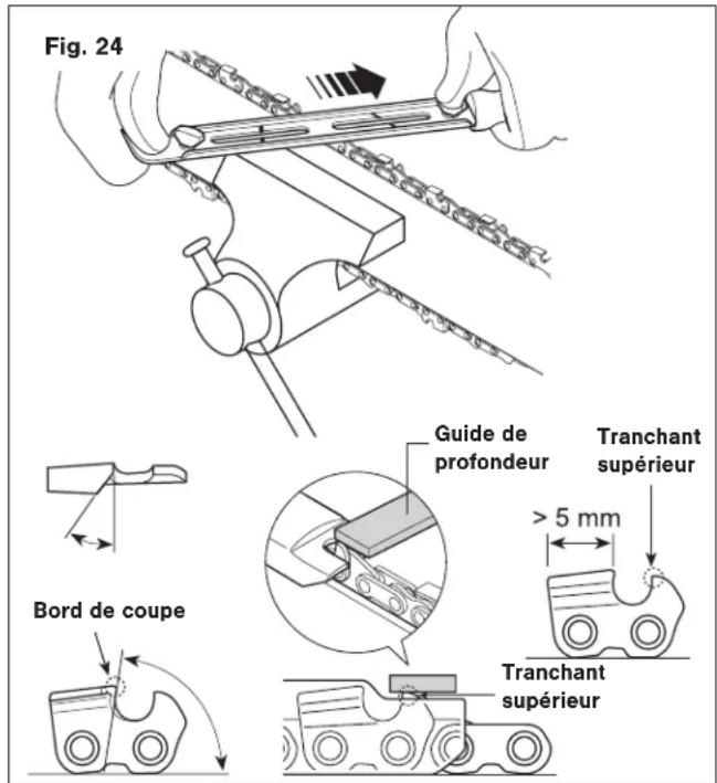 Fig. 24 Guide de profondeur Tranchant supérieur > 5 mm Bord de coupe Tranchant supérieur
