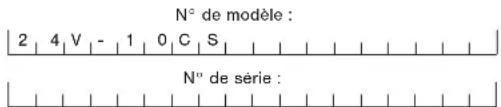 N° de modèle : 2 | 4 | V | - | 1 | 0 | C | S | N° de série :