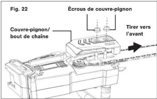 Fig. 22 Écrous de couvre-pignon Couvre-pignon/ bout de chaîne Tirer vers l'avant