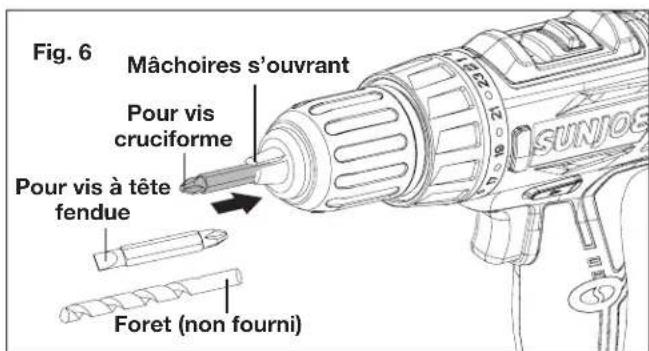Sun Joe 24VDDCT - Pose/dépose d'un embout de visseuse ou d'un foret - 3