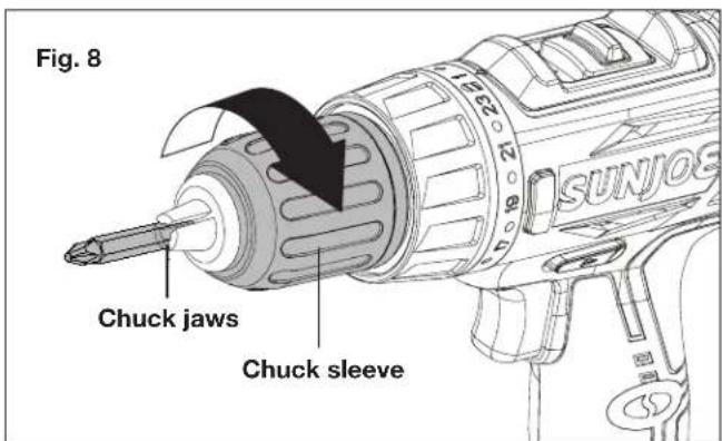 Sun Joe 24VDDCT - Installing + Removing Drill Bits - 5