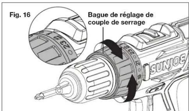 Sun Joe 24VDDCT - Réglages du couple de serrage - 1
