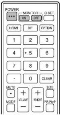POWER *** MONITOR ID SET ON OFF HDMI DP OPTION 1 2 3 4 • 5 6 7 8 9 • 0 CLEAR MUTE + MODE + VOLUME + BRIGHT SIZE - - PPP/Pb/P