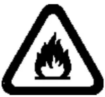 Warning sign depicting a flame inside a triangle, indicating hazardous material