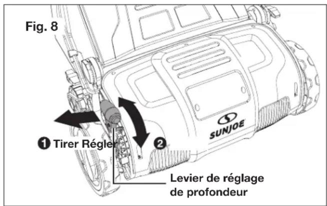 Sun Joe AJ805E - Réglage de la profondeur de coupe - 1