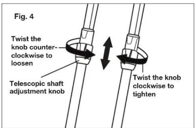 Fig. 4 Twist the knob counterclockwise to loosen Telescopic shaft adjustment knob Twist the knob clockwise to tighten