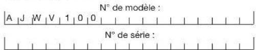 N° de modèle : A |J |W |V | 1 |0 |0 N° de série :