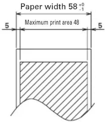 Paper width 58⁺⁰₋₁ Maximum print area 48 5 5