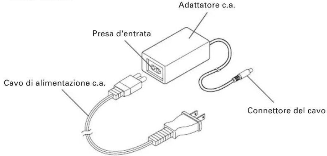 Adattatore c.a. Presa d'entrata Cavo di alimentazione c.a. Connettore del cavo