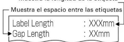 Muestra el espacio entre las etiquetas Label Length : XXXmm Gap Length : XXmm