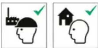 Two icons showing a person in a helmet and a house, each with a green checkmark indicating approval or verification.