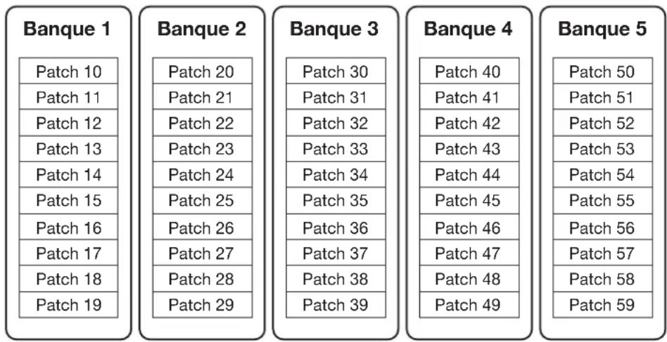 ZOOM G1X Four - ■ Présentation de la mémoire (patches/banques) - 1