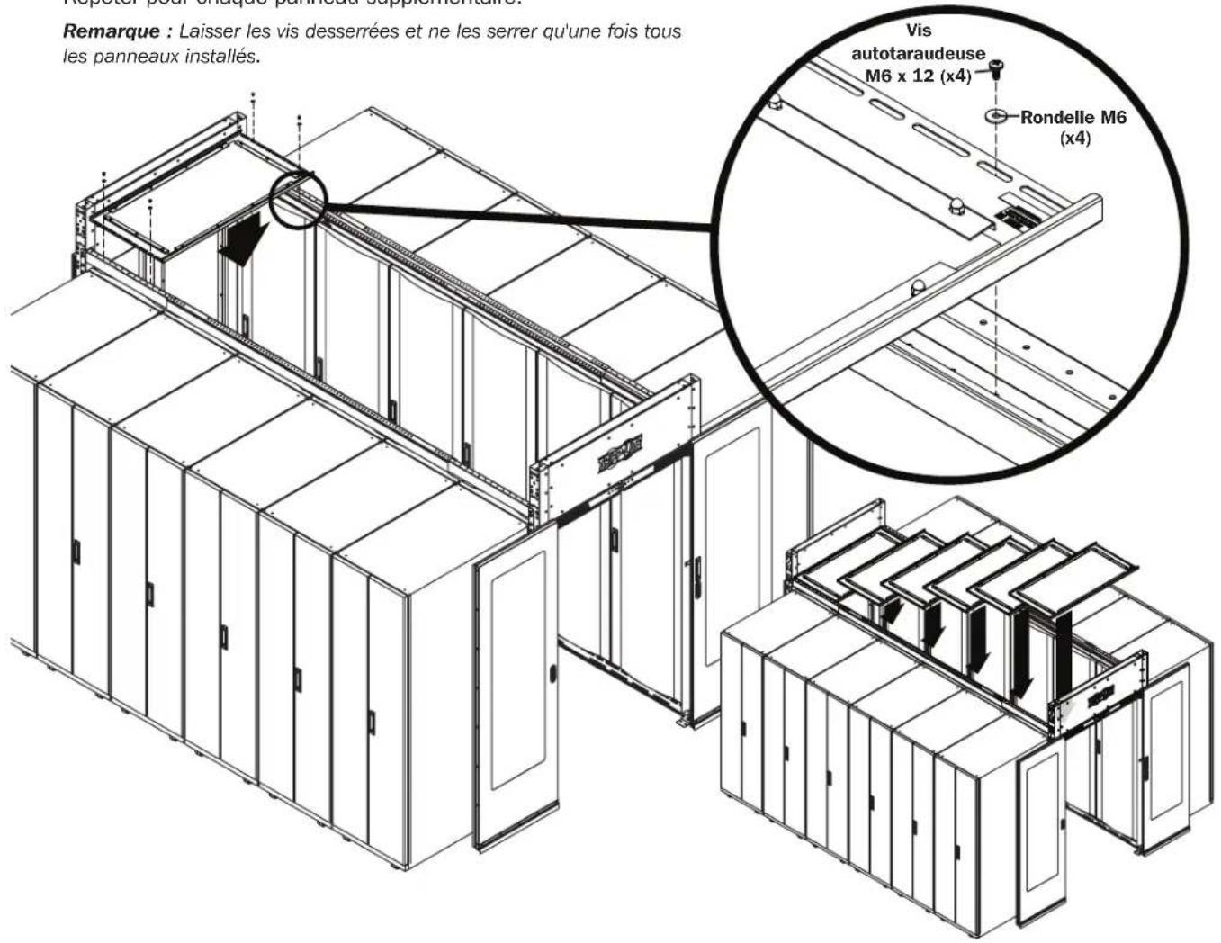 Remarque : Laisser les vis desserrées et ne les serrer qu'une fois tous les panneaux installés. Vis autotaraudeuse M6 x 12 (x4) Rondelle M6 (x4)