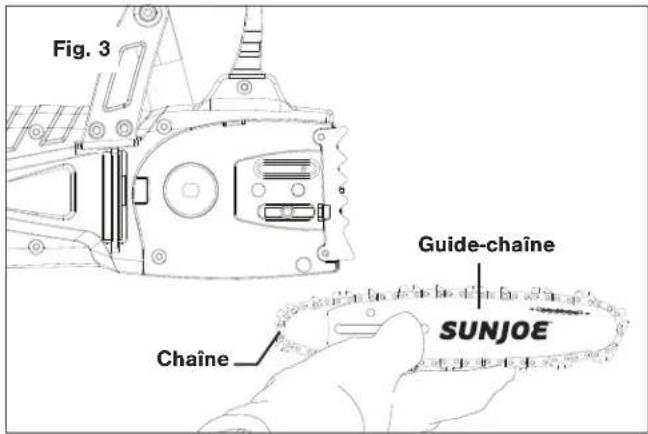 Sun Joe SWJ806E - Pose/remplacement du guide-chaîne et de la chaîne - 3