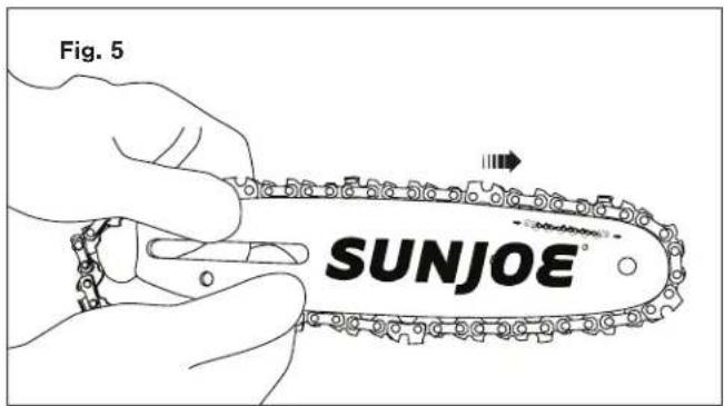 Sun Joe SWJ806E - Pose/remplacement du guide-chaîne et de la chaîne - 5