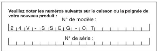 Sun Joe 24VSSEGCT - Numéros de modèle et de série - 1