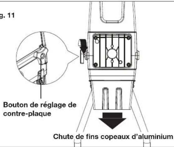 g. 11 Bouton de réglage de contre-plaque Chute de fins copeaux d'aluminium