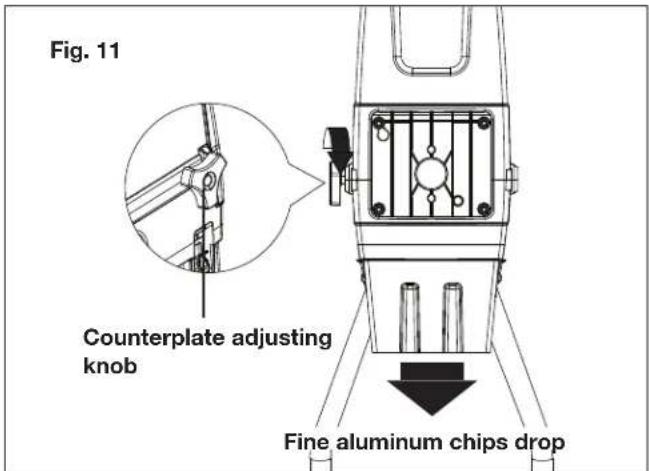 Fig. 11 Counterplate adjusting knob Fine aluminum chips drop