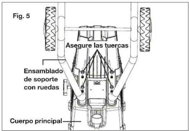 Fig. 5 Asegure las tuercas Ensamblado de soporte con ruedas Cuerpo principal