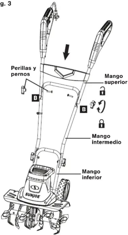 Sun Joe TJ603E - Conexión de los mangos - 3