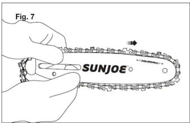 Sun Joe SWJ802E - Pose/remplacement du guide-chaîne et de la chaîne - 7