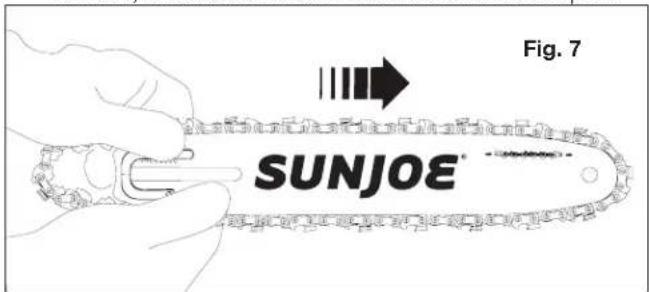 Sun Joe 24VPS10LTE - Pose et remplacement du guide-chaîne et de la chaîne de sciage - 5