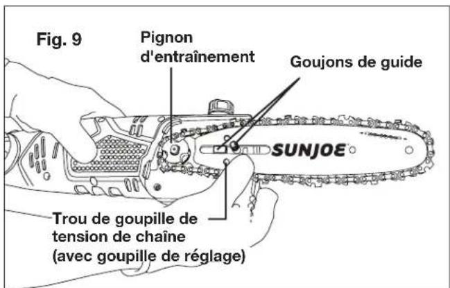 Sun Joe SWJ802ESJB - Pose/remplacement du guide-chaine et de la chaine - 9