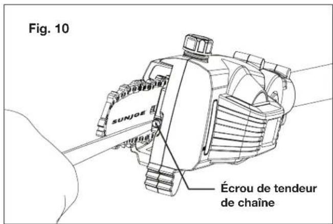 Sun Joe ION8PS2LT - Pose/remplacement du guide-chaine et de la chaine - 10