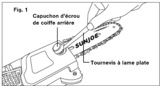 Sun Joe SWJ803E - Pose/remplacement du guide-chaine et de la chaine - 1