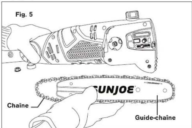 Sun Joe SWJ803E - Pose/remplacement du guide-chaine et de la chaine - 5