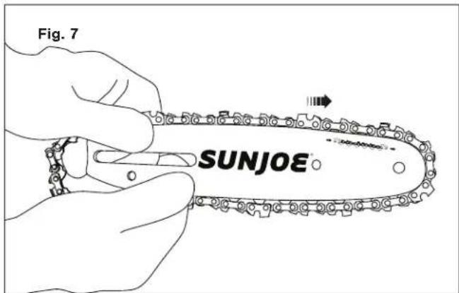 Sun Joe SWJ803E - Pose/remplacement du guide-chaine et de la chaine - 7