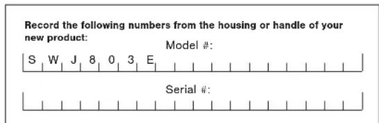Sun Joe SWJ803E - Model and Serial Numbers - 1